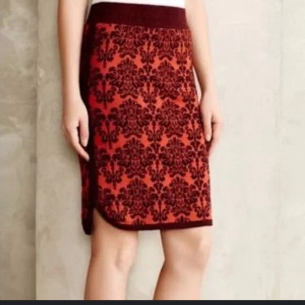 Anthropologie Moth orange amd brown cotton pencil skirt size medium
